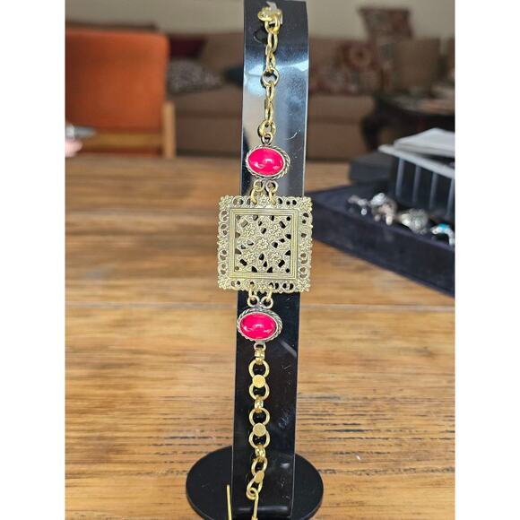 Handmade Ruby Color & Victorian Cross Bracelet - Picture 1 of 4